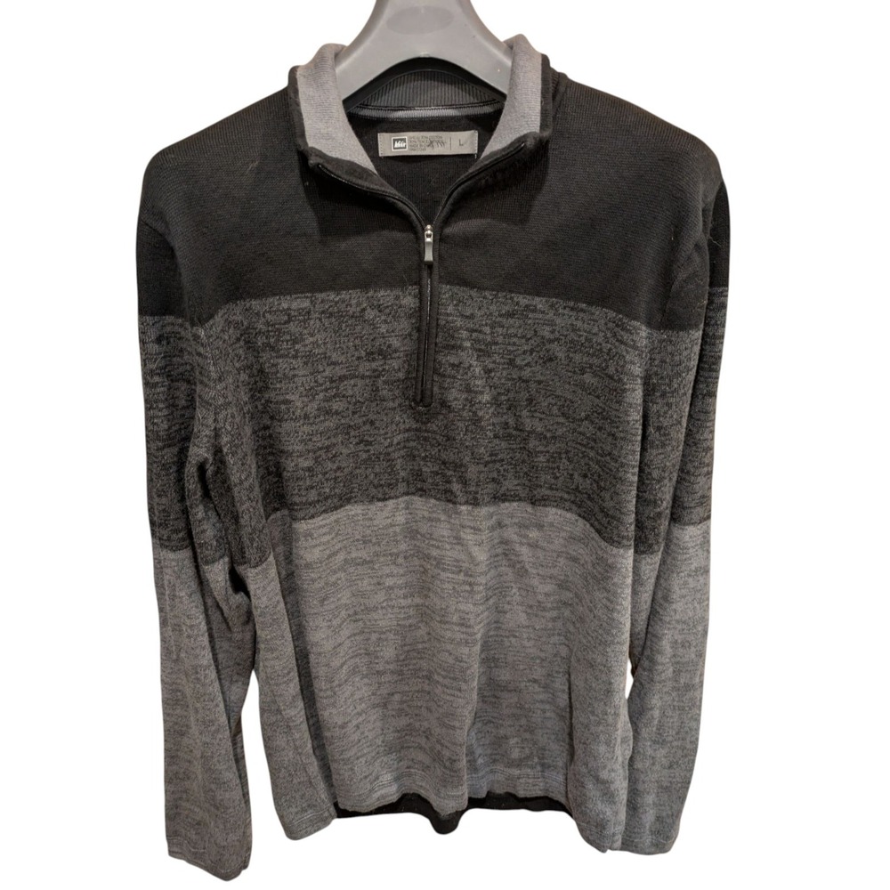 Vintage REI Sweater  Large Striped Tonal 1/4 Zip‎ Pullover Cotton Blend